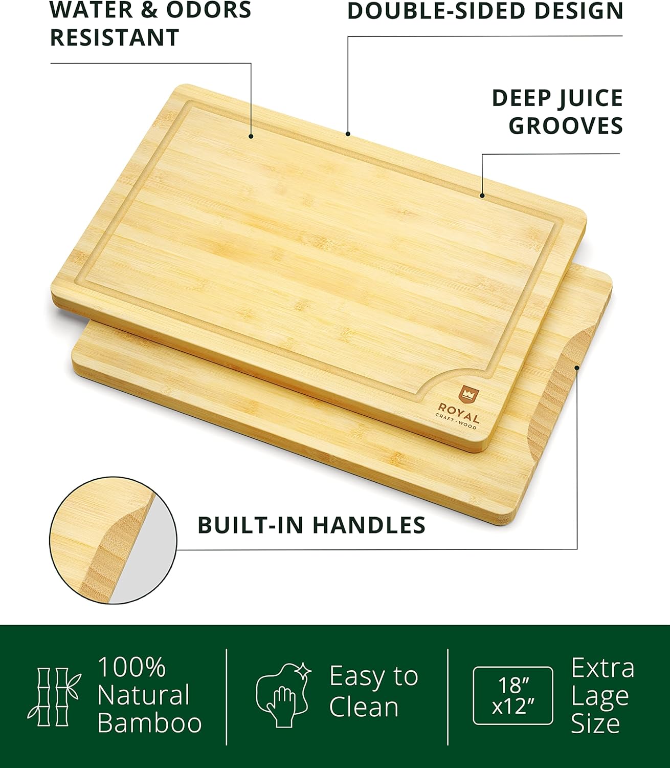 Bamboo Cutting Board with Juice Groove - Kitchen Chopping Board for Meat Cheese and Vegetables, Heavy Duty Serving Tray