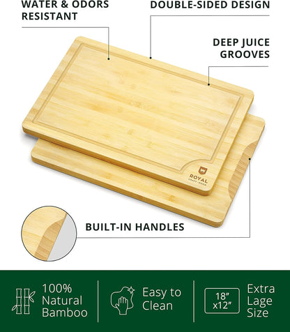 Bamboo Cutting Board with Juice Groove - Kitchen Chopping Board for Meat Cheese and Vegetables, Heavy Duty Serving Tray