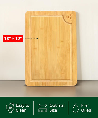 Bamboo Cutting Board with Juice Groove - Kitchen Chopping Board for Meat Cheese and Vegetables, Heavy Duty Serving Tray