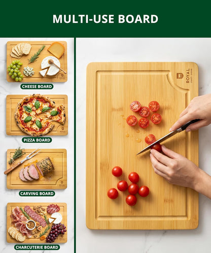 Bamboo Cutting Board with Juice Groove - Kitchen Chopping Board for Meat Cheese and Vegetables, Heavy Duty Serving Tray