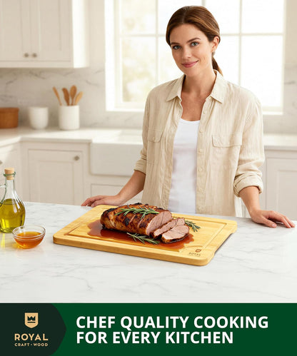 Bamboo Cutting Board with Juice Groove - Kitchen Chopping Board for Meat Cheese and Vegetables, Heavy Duty Serving Tray