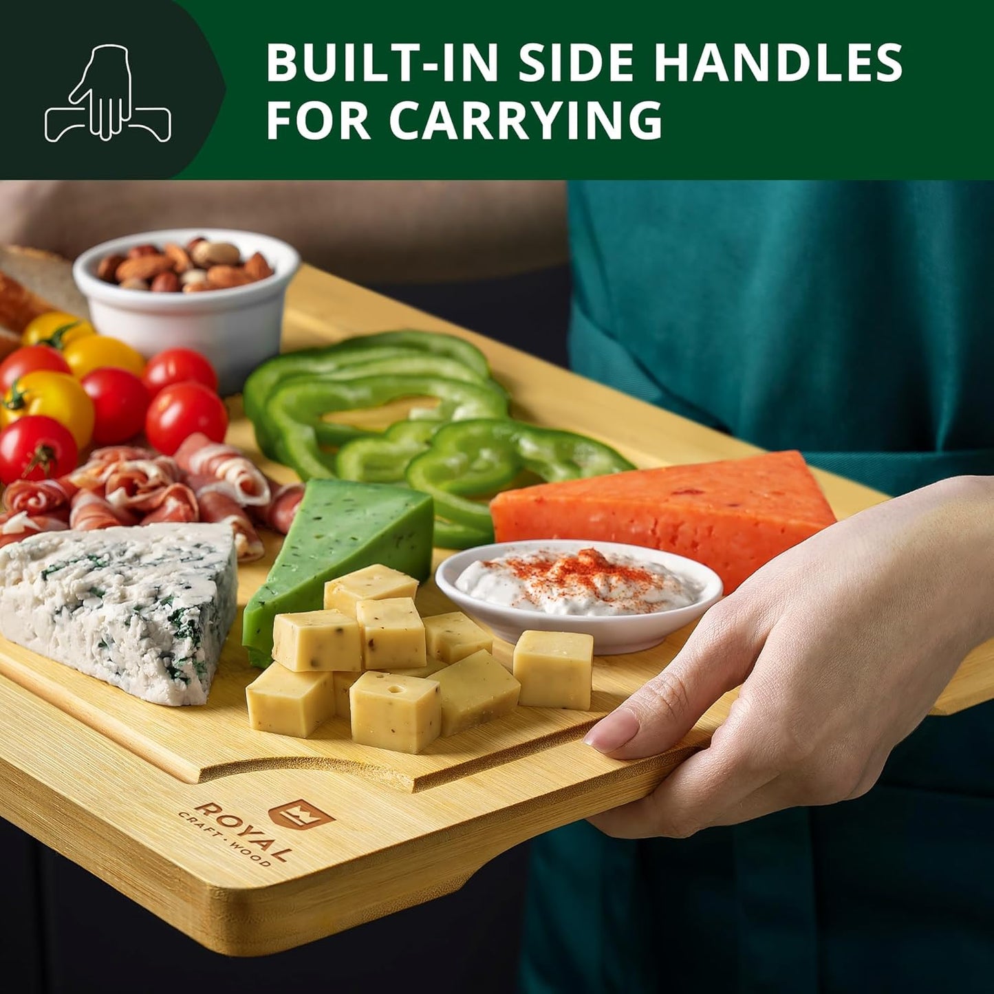 Bamboo Cutting Board with Juice Groove - Kitchen Chopping Board for Meat Cheese and Vegetables, Heavy Duty Serving Tray