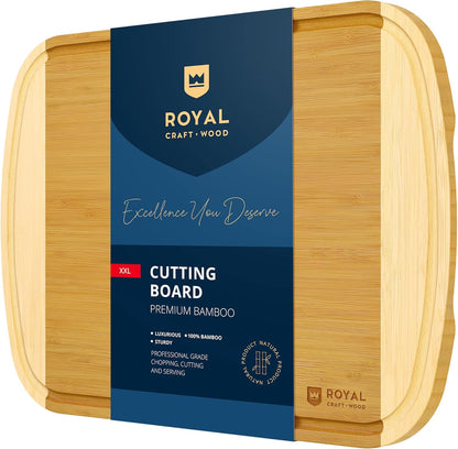 Bamboo Cutting Board with Juice Groove - Kitchen Chopping Board for Meat Cheese and Vegetables, Heavy Duty Serving Tray