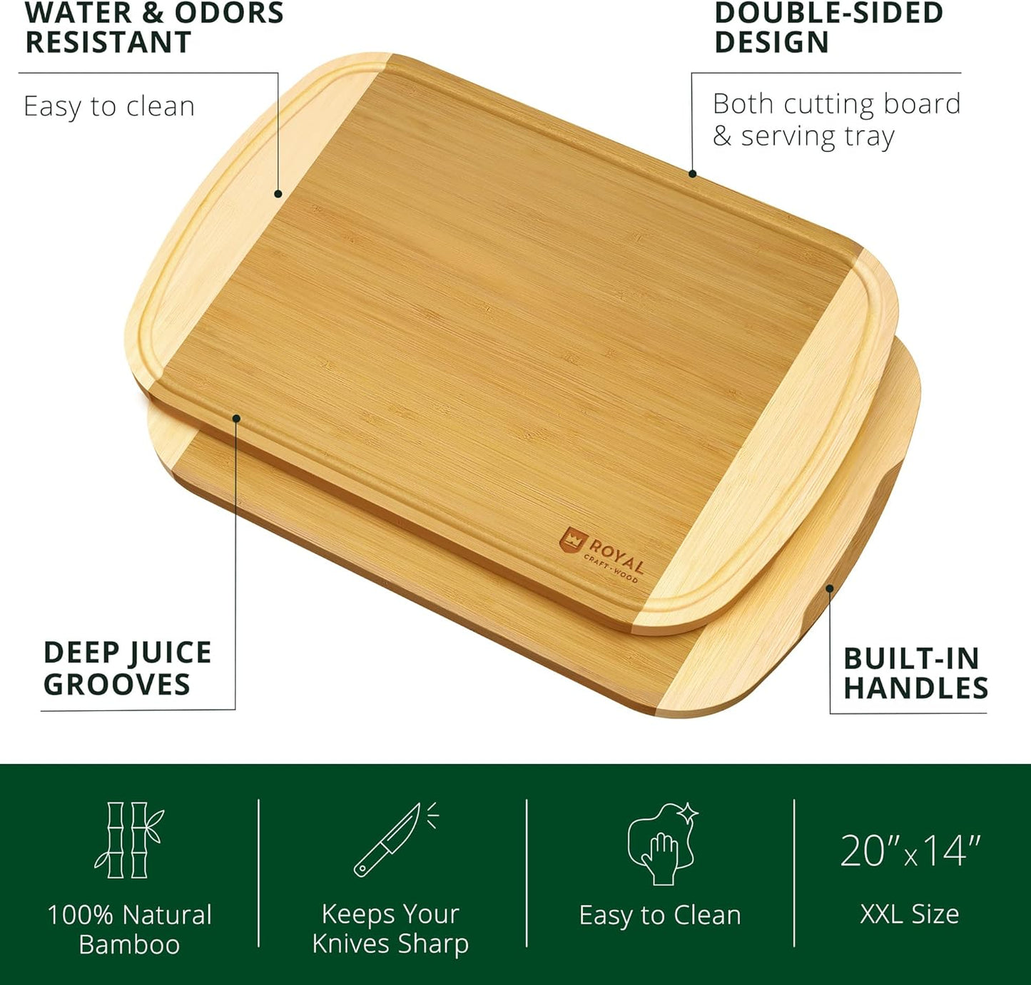 Bamboo Cutting Board with Juice Groove - Kitchen Chopping Board for Meat Cheese and Vegetables, Heavy Duty Serving Tray