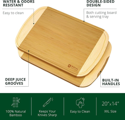 Bamboo Cutting Board with Juice Groove - Kitchen Chopping Board for Meat Cheese and Vegetables, Heavy Duty Serving Tray