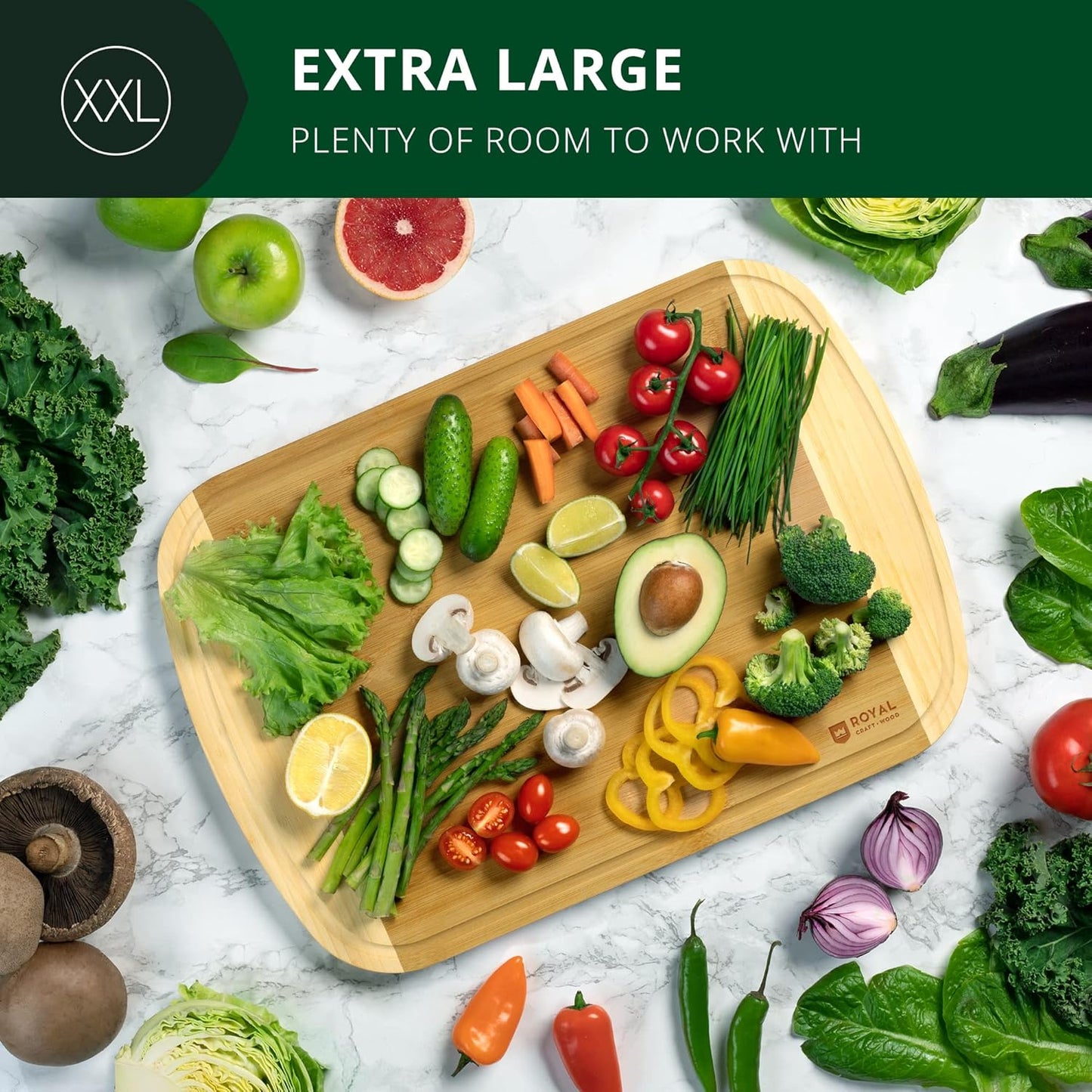 Bamboo Cutting Board with Juice Groove - Kitchen Chopping Board for Meat Cheese and Vegetables, Heavy Duty Serving Tray