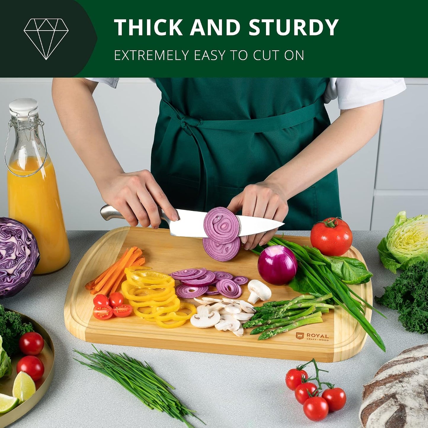 Bamboo Cutting Board with Juice Groove - Kitchen Chopping Board for Meat Cheese and Vegetables, Heavy Duty Serving Tray