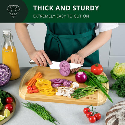 Bamboo Cutting Board with Juice Groove - Kitchen Chopping Board for Meat Cheese and Vegetables, Heavy Duty Serving Tray