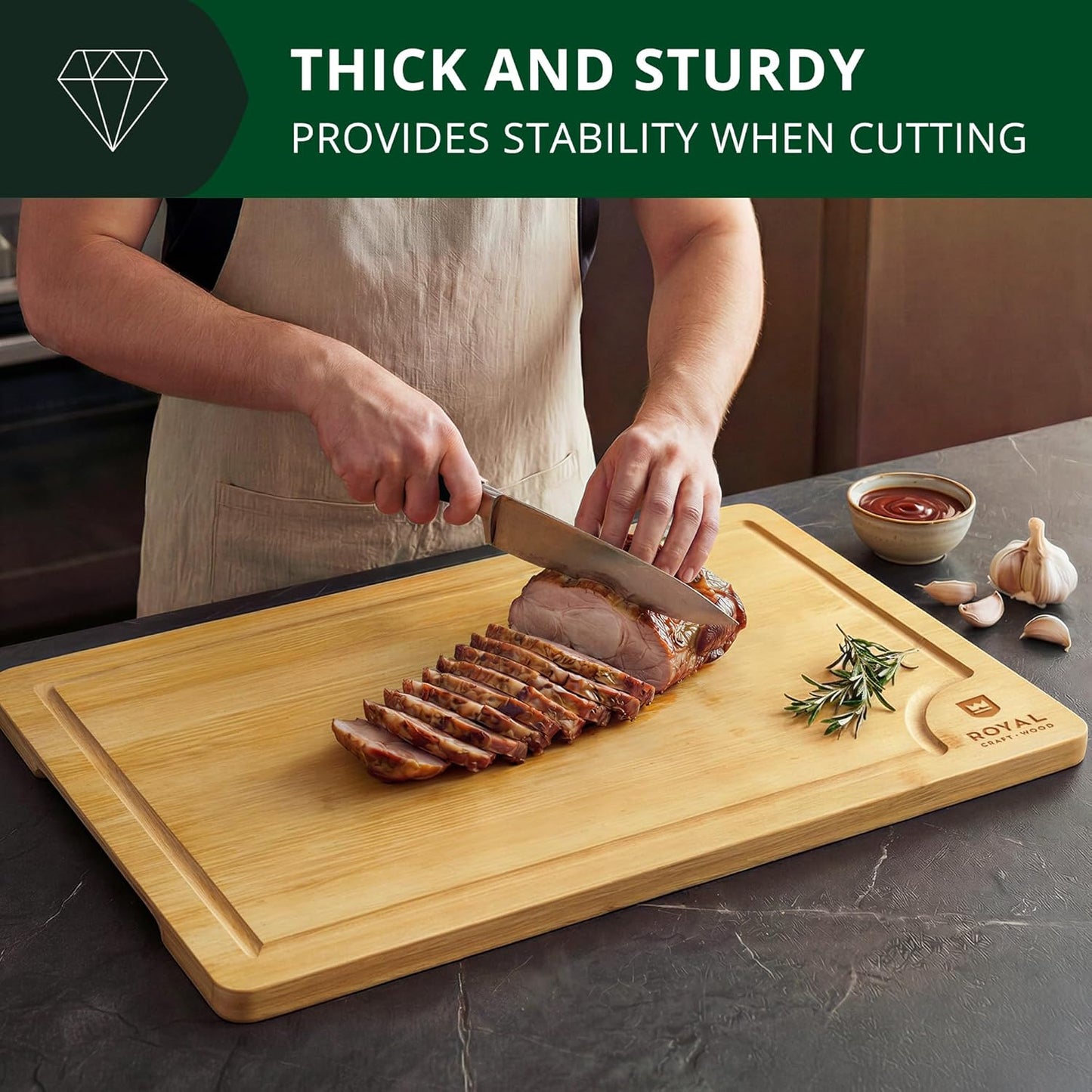 Bamboo Cutting Board with Juice Groove - Kitchen Chopping Board for Meat Cheese and Vegetables, Heavy Duty Serving Tray