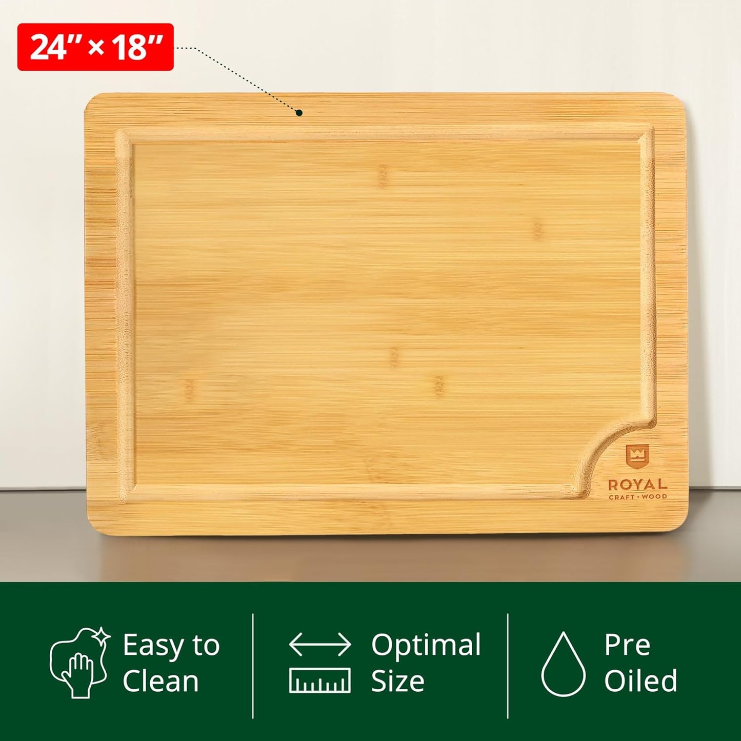 Bamboo Cutting Board with Juice Groove - Kitchen Chopping Board for Meat Cheese and Vegetables, Heavy Duty Serving Tray