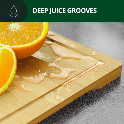 Bamboo Cutting Board with Juice Groove - Kitchen Chopping Board for Meat Cheese and Vegetables, Heavy Duty Serving Tray