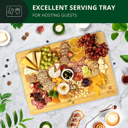 Bamboo Cutting Board with Juice Groove - Kitchen Chopping Board for Meat Cheese and Vegetables, Heavy Duty Serving Tray
