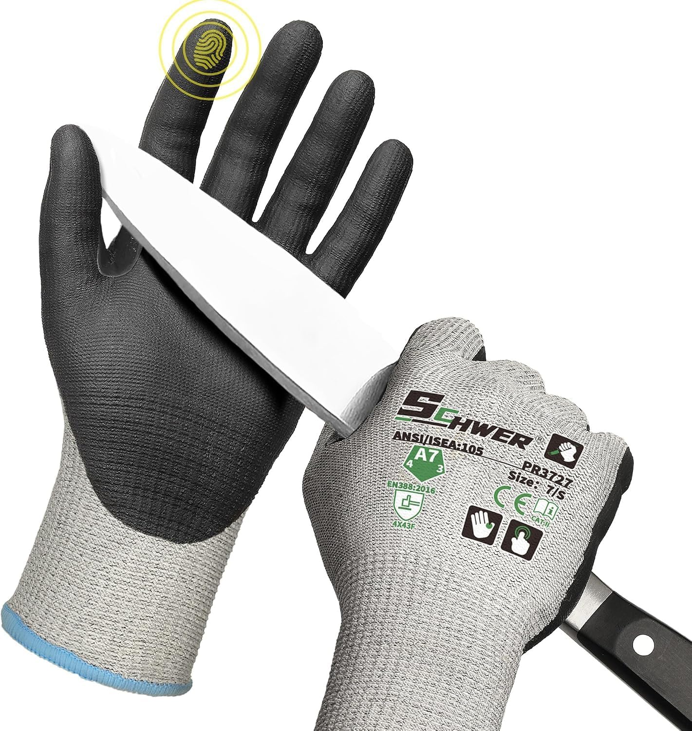 High Level Cut Resistant Work Gloves for High Risk Work, ANSI A7 Cutting Gloves with Reinforced Thumb, Used for WoodWorking, Construction, Non Slip, Durable, Breathable & Cool, L, 1 pair, PR3727