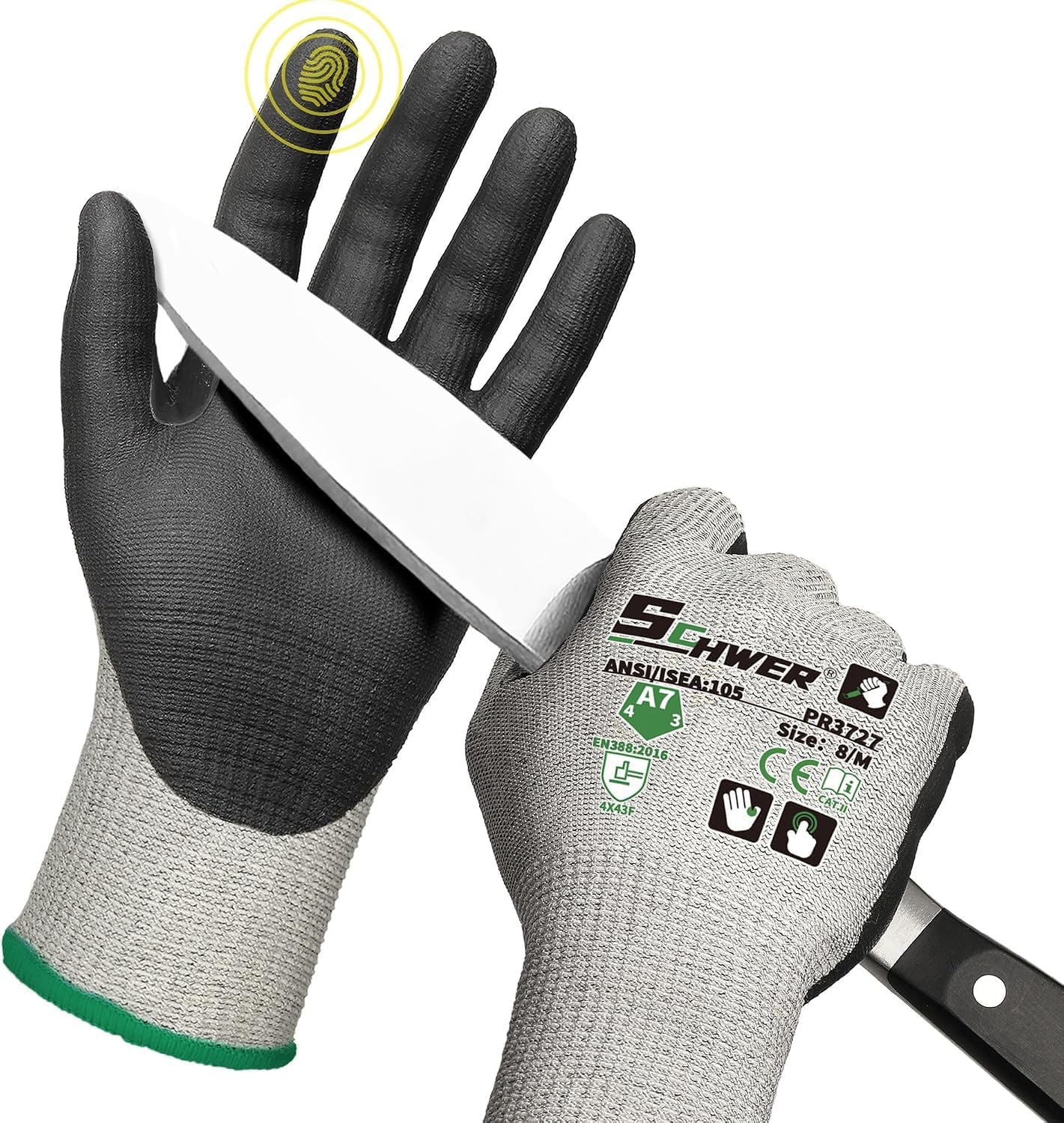 High Level Cut Resistant Work Gloves for High Risk Work, ANSI A7 Cutting Gloves with Reinforced Thumb, Used for WoodWorking, Construction, Non Slip, Durable, Breathable & Cool, L, 1 pair, PR3727