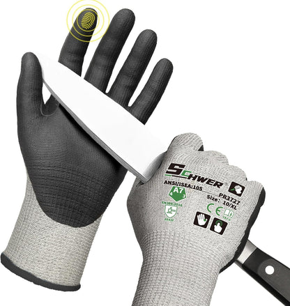 High Level Cut Resistant Work Gloves for High Risk Work, ANSI A7 Cutting Gloves with Reinforced Thumb, Used for WoodWorking, Construction, Non Slip, Durable, Breathable & Cool, L, 1 pair, PR3727