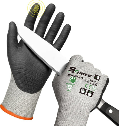 High Level Cut Resistant Work Gloves for High Risk Work, ANSI A7 Cutting Gloves with Reinforced Thumb, Used for WoodWorking, Construction, Non Slip, Durable, Breathable & Cool, L, 1 pair, PR3727