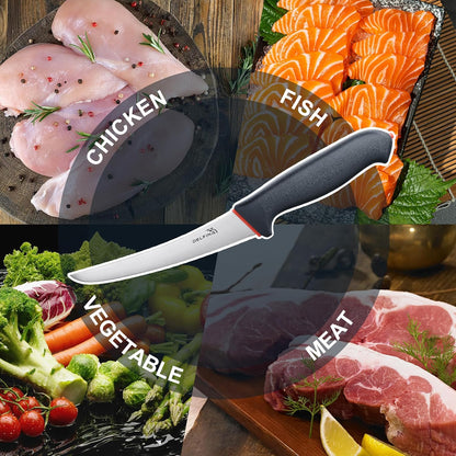 6 Inch Boning Knife, Curved Butcher Knife for Meat Cutting | Japanese high-carbon steel,Flexible blade,Ergonomic grip,Sharp for deboning, filleting, trimming.