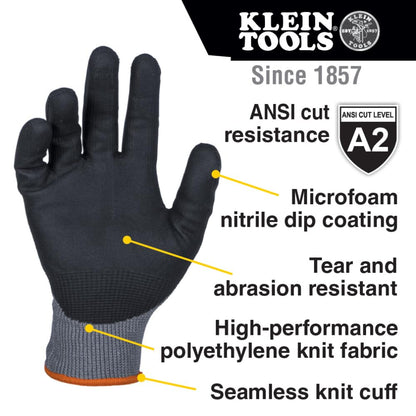 60585 Work Gloves, Knit Dipped Cut Resistant ANSI A2 Nitrile Coated Gloves, HPPE Fabric, Touchscreen Capable, Large, 2-Pair