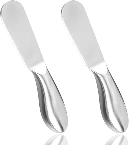 2 Pcs Butter Knife Set, Stainless Steel Cheese Knife Spreaders - Versatile Kitchen Gadgets for Butter, Cheese, Jams & Spreads - Compact Metal Spreader Knives, Great for Sandwiches, Pastries & Serving