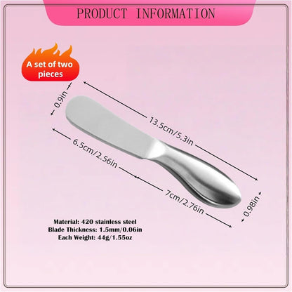 2 Pcs Butter Knife Set, Stainless Steel Cheese Knife Spreaders - Versatile Kitchen Gadgets for Butter, Cheese, Jams & Spreads - Compact Metal Spreader Knives, Great for Sandwiches, Pastries & Serving