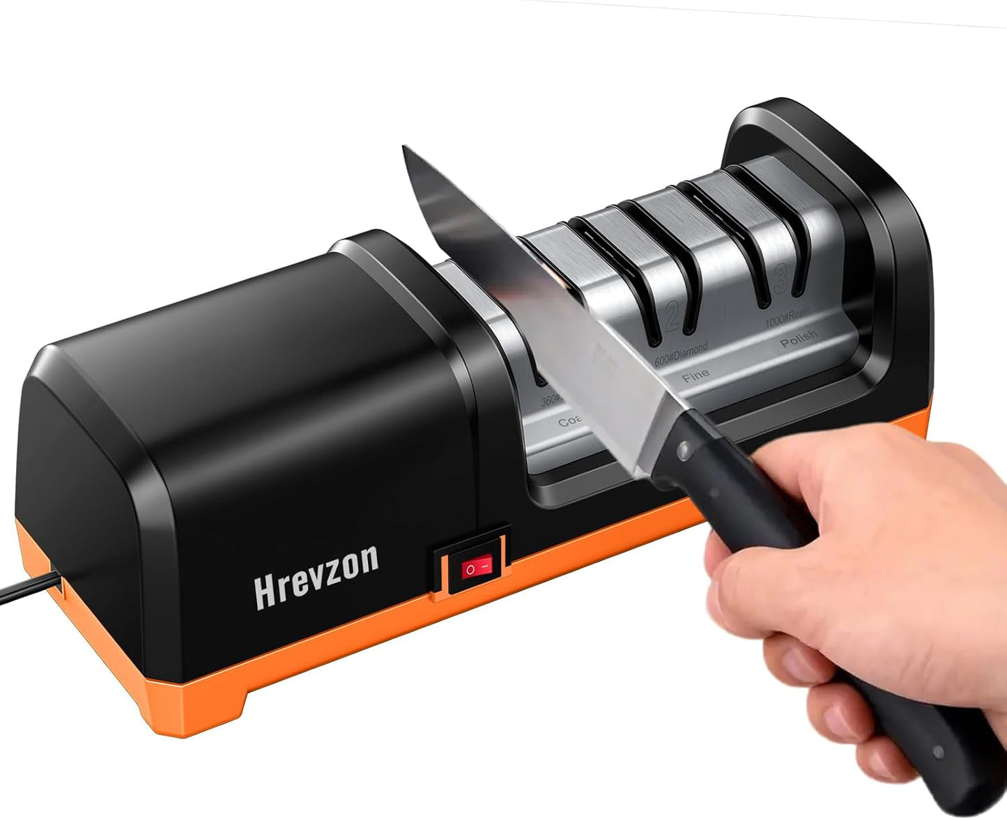 2026 New Electric Knife Sharpener for Kitchen Knives, with 100% Diamond Abrasives and Precision Angle Guides, 3-Stage Professional Automatic Quickly Sharpening/Polishing, Black/Orange