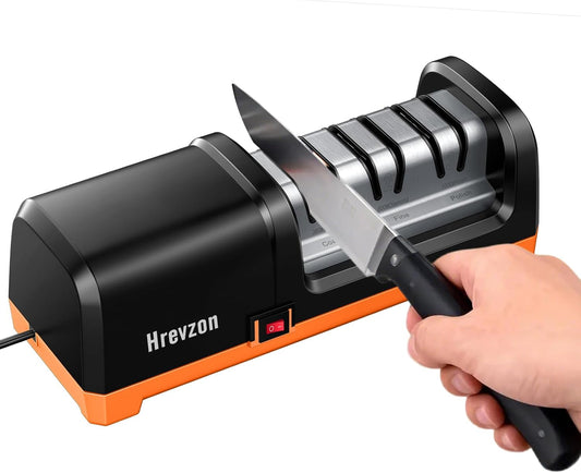 2026 New Electric Knife Sharpener for Kitchen Knives, with 100% Diamond Abrasives and Precision Angle Guides, 3-Stage Professional Automatic Quickly Sharpening/Polishing, Black/Orange