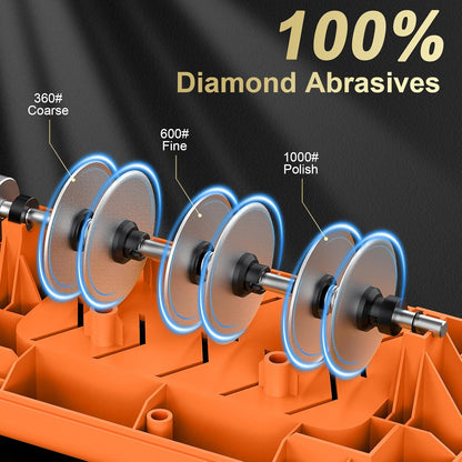 2026 New Electric Knife Sharpener for Kitchen Knives, with 100% Diamond Abrasives and Precision Angle Guides, 3-Stage Professional Automatic Quickly Sharpening/Polishing, Black/Orange