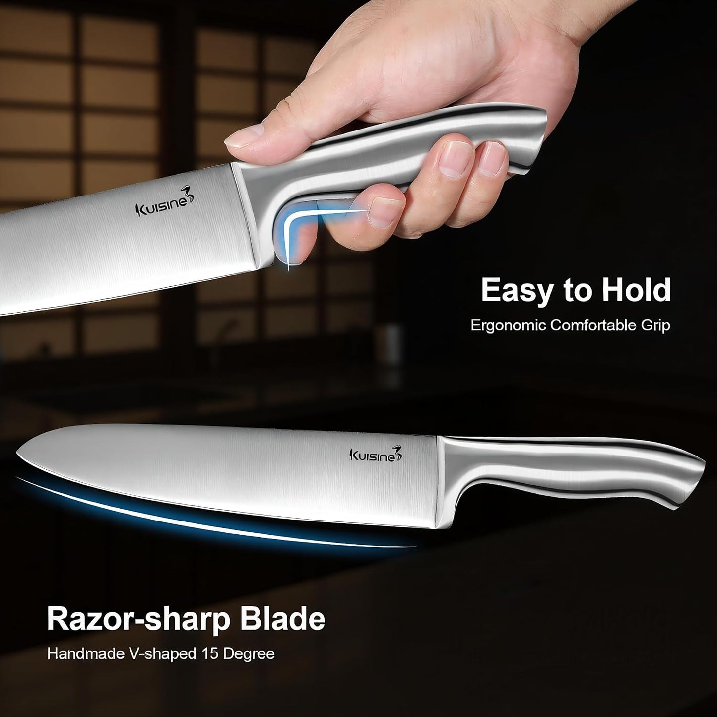 Upgraded Knife Set High Carbon Stainless Steel Super Sharp Blade Ergonomic Rivet Handle,Knife Block Set with Built-in Sharpener(Ivory Acacia Pro,15PCS)