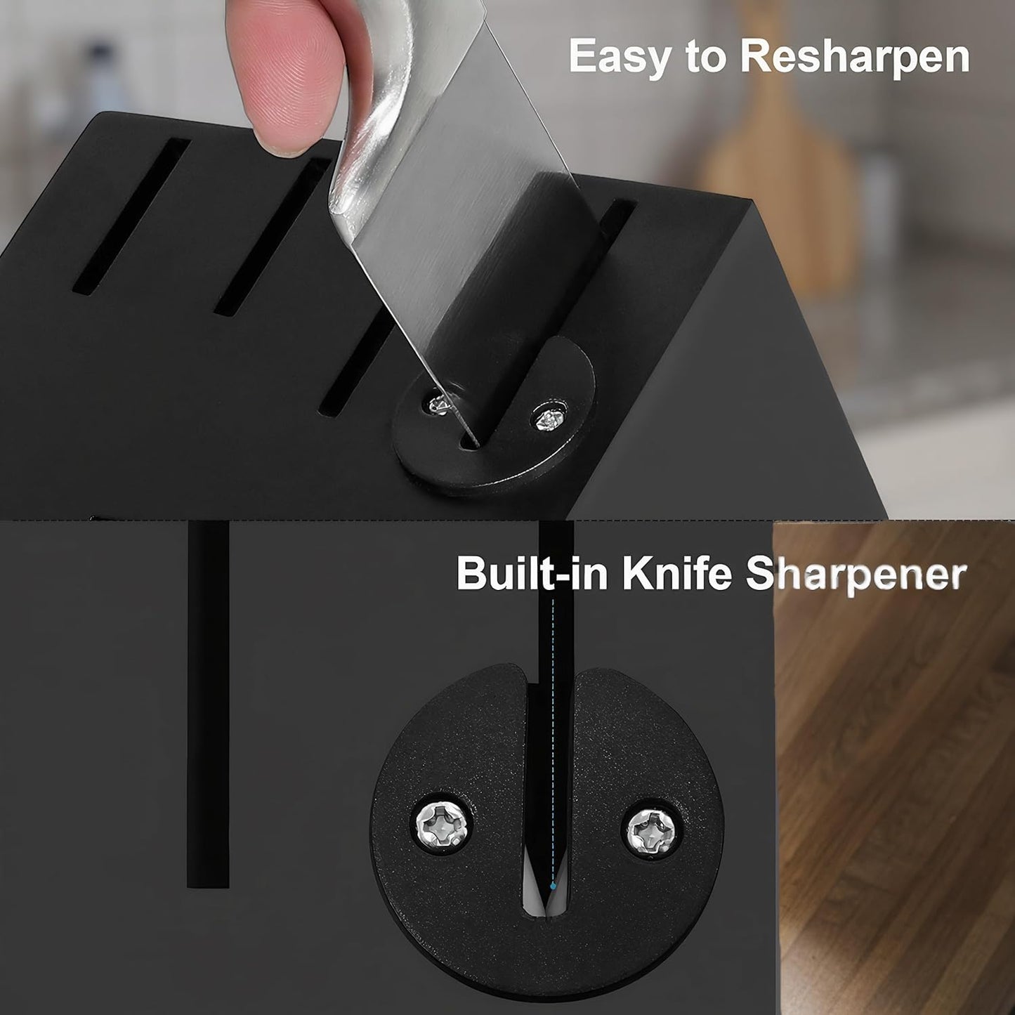 Upgraded Knife Set High Carbon Stainless Steel Super Sharp Blade Ergonomic Rivet Handle,Knife Block Set with Built-in Sharpener(Ivory Acacia Pro,15PCS)
