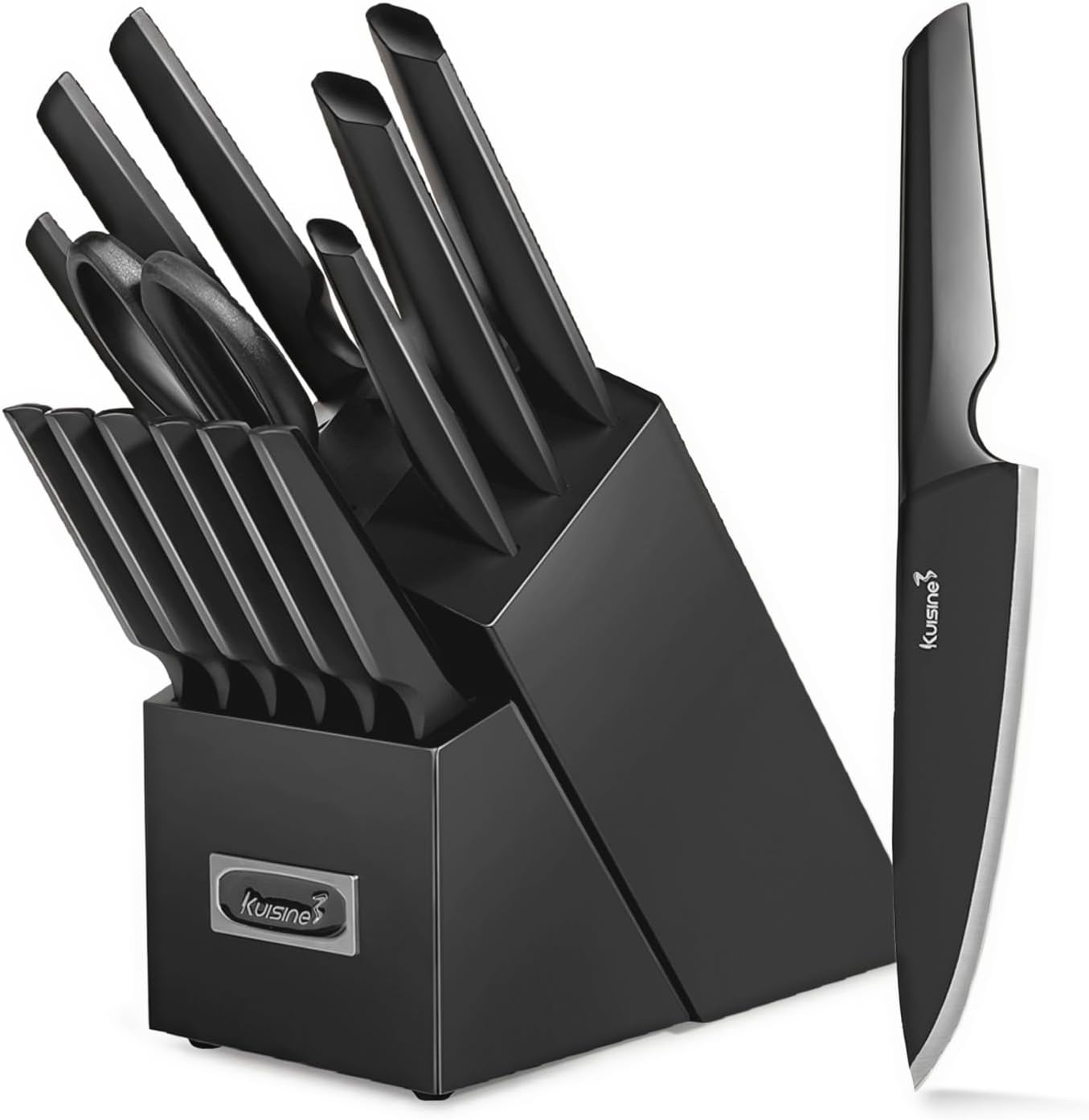 Upgraded Knife Set High Carbon Stainless Steel Super Sharp Blade Ergonomic Rivet Handle,Knife Block Set with Built-in Sharpener(Ivory Acacia Pro,15PCS)