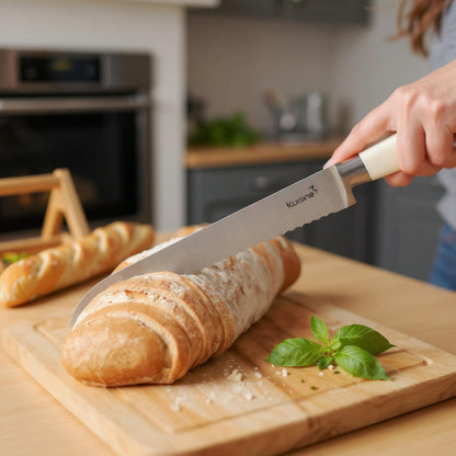 Upgraded Knife Set High Carbon Stainless Steel Super Sharp Blade Ergonomic Rivet Handle,Knife Block Set with Built-in Sharpener(Ivory Acacia Pro,15PCS)