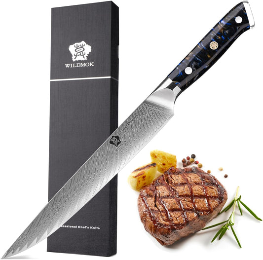 Carving Knives 9 inch, Sushi Knife Ultra Sharp Slicing Knife, for Meat Knives, Japanese Damascus Steel Sashimi Knives with Ergonomic Resin Handle