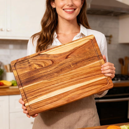 Wood Cutting Boards with Juice Groove (15" x 10"), Wooden Cutting Board for Kitchen, Charcuterie Board, Wooden Cutting Board for Meat, Cheese, Fruit, and Vegetables