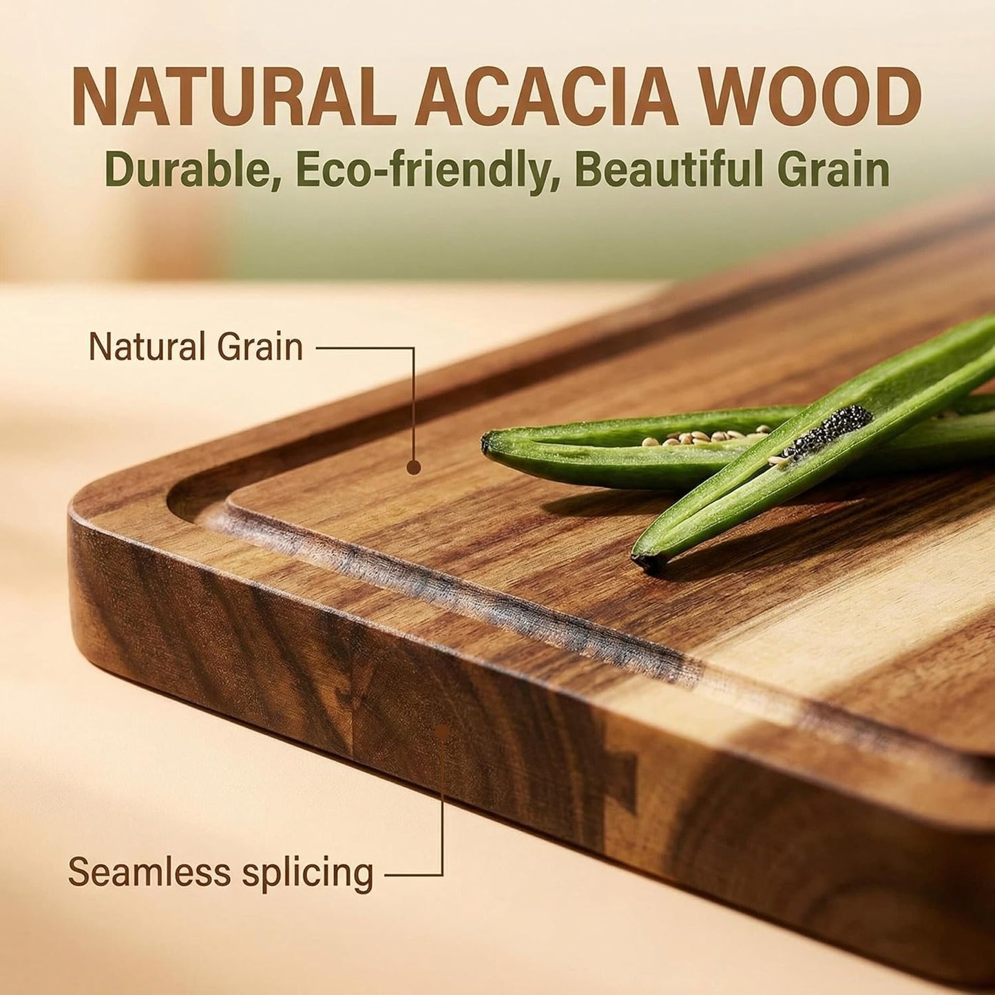 Wood Cutting Boards with Juice Groove (15" x 10"), Wooden Cutting Board for Kitchen, Charcuterie Board, Wooden Cutting Board for Meat, Cheese, Fruit, and Vegetables