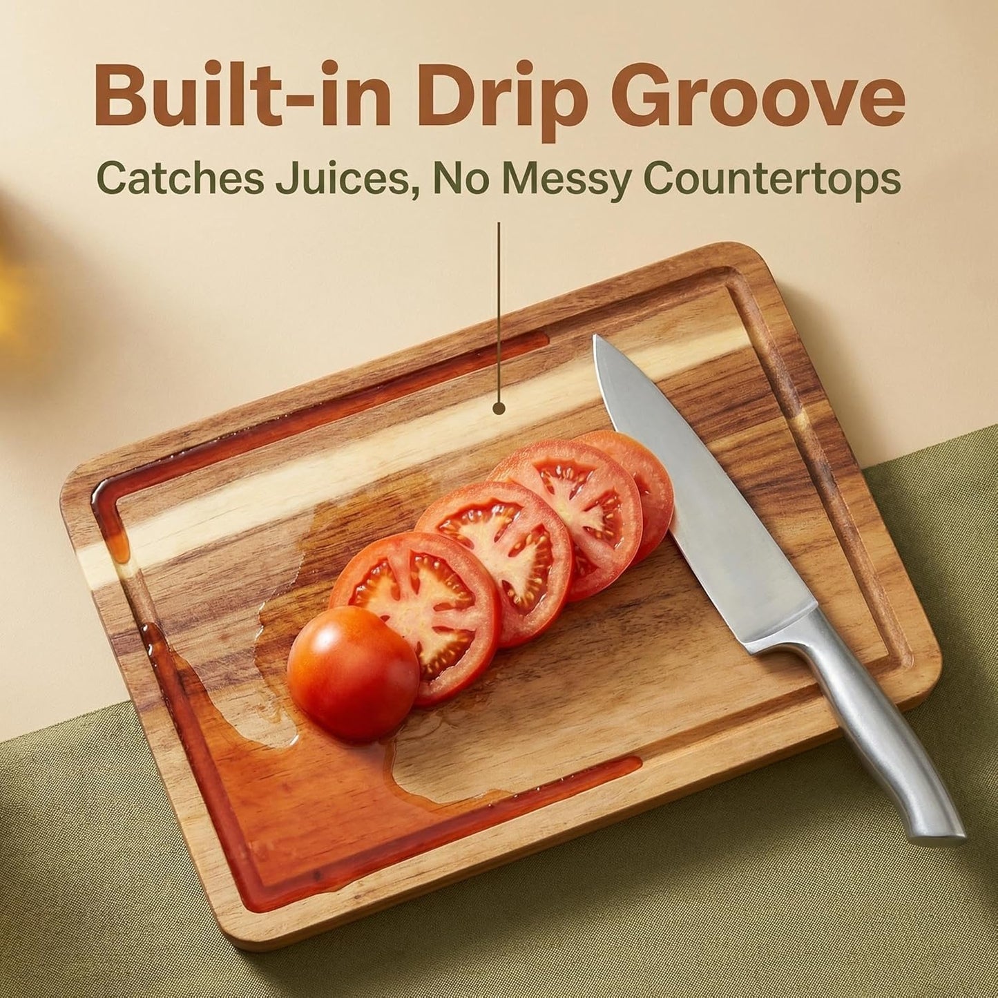 Wood Cutting Boards with Juice Groove (15" x 10"), Wooden Cutting Board for Kitchen, Charcuterie Board, Wooden Cutting Board for Meat, Cheese, Fruit, and Vegetables