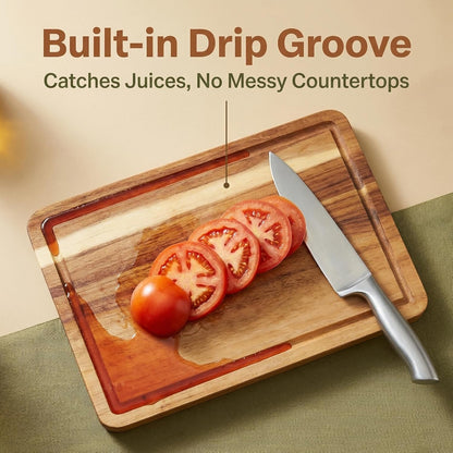 Wood Cutting Boards with Juice Groove (15" x 10"), Wooden Cutting Board for Kitchen, Charcuterie Board, Wooden Cutting Board for Meat, Cheese, Fruit, and Vegetables