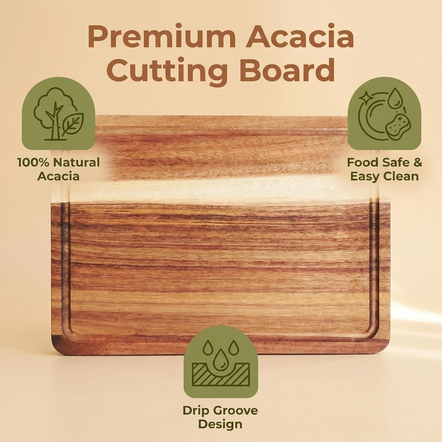 Wood Cutting Boards with Juice Groove (15" x 10"), Wooden Cutting Board for Kitchen, Charcuterie Board, Wooden Cutting Board for Meat, Cheese, Fruit, and Vegetables