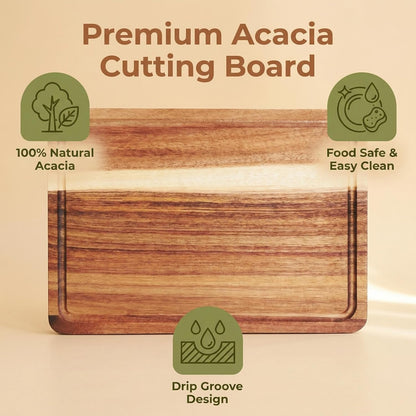 Wood Cutting Boards with Juice Groove (15" x 10"), Wooden Cutting Board for Kitchen, Charcuterie Board, Wooden Cutting Board for Meat, Cheese, Fruit, and Vegetables