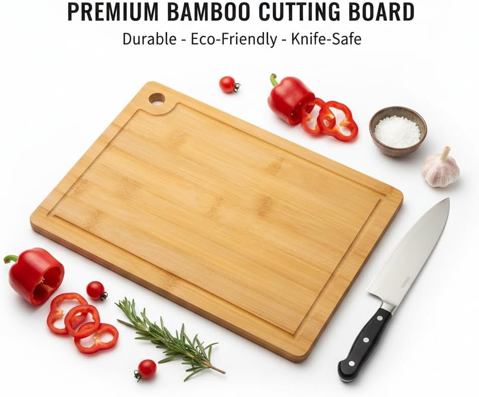 Wood Cutting Boards with Juice Groove (15" x 10"), Wooden Cutting Board for Kitchen, Charcuterie Board, Wooden Cutting Board for Meat, Cheese, Fruit, and Vegetables