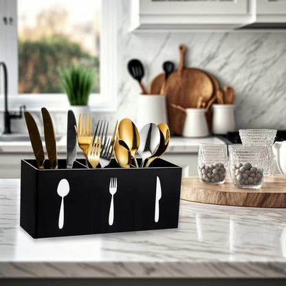 2 Pcs Acrylic Cutlery Storage Organizer Bin Silverware Cutlery Utensil Holder Caddy Knife Spoon and Fork Organizer 3 Section Tableware Storage Box for Kitchen Cabinet Flatware Dining Room Party