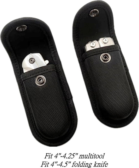 Multitool Belt Sheath for Leatherman, Gerber - Nylon Knife Pouch for Folding Knife - Snap Closure Knife Holder with Horizontally or Vertically Carry Belt Loop