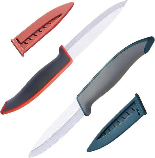2Pcs Ultra Sharp Ceramic Knife, 4 Inches Large Blade, Safe Ceramic Rust-resistant Paring Knives, Healthy Fruit Knives, Used for Cutting Fruits, Meat Dishes, Cooked Food