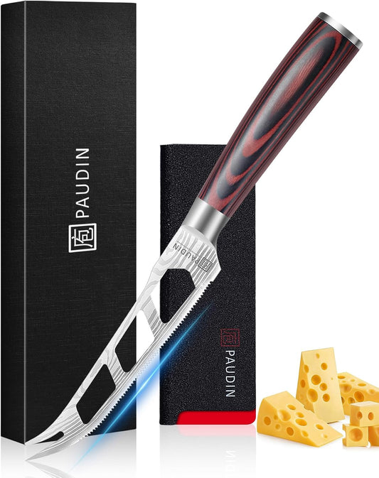 Cheese Knife, 5” Serrated Knife for Block Cheese,Sharp Tomato Knives | Non Stick Blade, High Carbon Steel Ultra Sharp Small Kitchen Knife, Ergonomic Pakkawood Handle