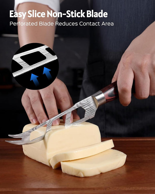 Cheese Knife, 5” Serrated Knife for Block Cheese,Sharp Tomato Knives | Non Stick Blade, High Carbon Steel Ultra Sharp Small Kitchen Knife, Ergonomic Pakkawood Handle
