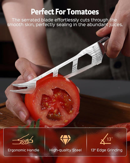 Cheese Knife, 5” Serrated Knife for Block Cheese,Sharp Tomato Knives | Non Stick Blade, High Carbon Steel Ultra Sharp Small Kitchen Knife, Ergonomic Pakkawood Handle