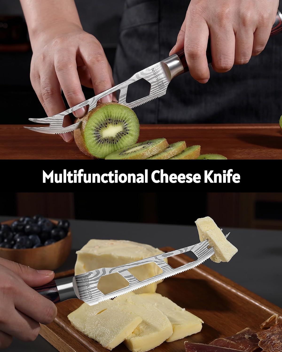 Cheese Knife, 5” Serrated Knife for Block Cheese,Sharp Tomato Knives | Non Stick Blade, High Carbon Steel Ultra Sharp Small Kitchen Knife, Ergonomic Pakkawood Handle