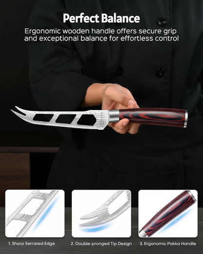 Cheese Knife, 5” Serrated Knife for Block Cheese,Sharp Tomato Knives | Non Stick Blade, High Carbon Steel Ultra Sharp Small Kitchen Knife, Ergonomic Pakkawood Handle