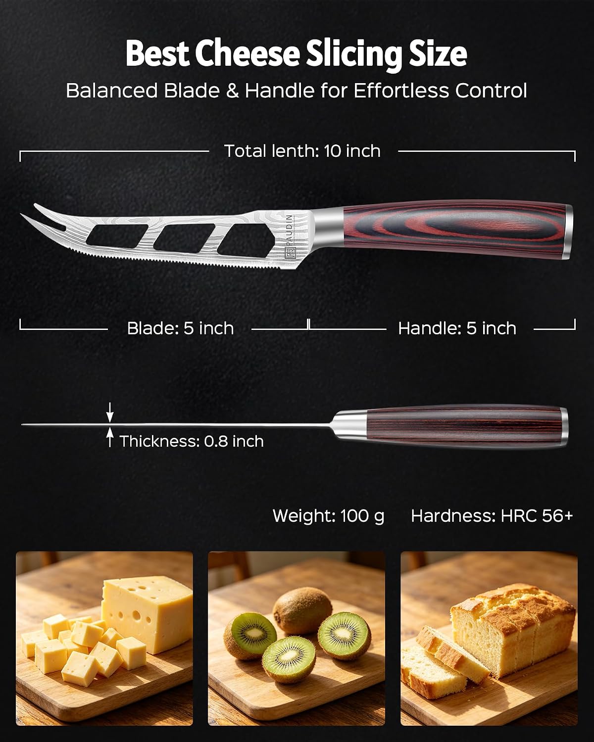 Cheese Knife, 5” Serrated Knife for Block Cheese,Sharp Tomato Knives | Non Stick Blade, High Carbon Steel Ultra Sharp Small Kitchen Knife, Ergonomic Pakkawood Handle