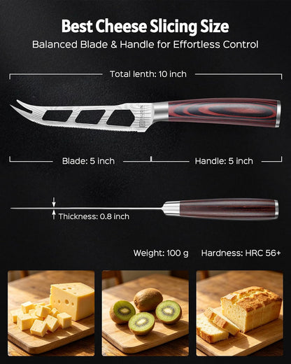 Cheese Knife, 5” Serrated Knife for Block Cheese,Sharp Tomato Knives | Non Stick Blade, High Carbon Steel Ultra Sharp Small Kitchen Knife, Ergonomic Pakkawood Handle