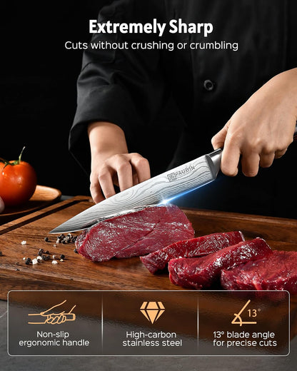 Cheese Knife, 5” Serrated Knife for Block Cheese,Sharp Tomato Knives | Non Stick Blade, High Carbon Steel Ultra Sharp Small Kitchen Knife, Ergonomic Pakkawood Handle